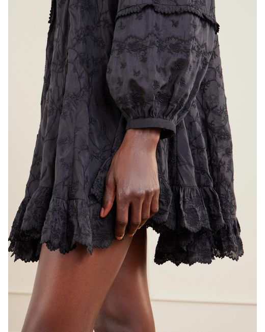 Isabel Marant Blue Zame Ruffled Embroidered Cotton And Silk-Blend Mini Dress