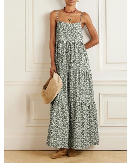 Matteau Green Tiered Floral-Print Organic Cotton Maxi Dress