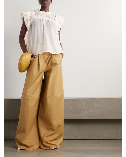 Ulla Johnson White Esme Bluse Aus Wollgaze Mit Rüschen Und Fransen