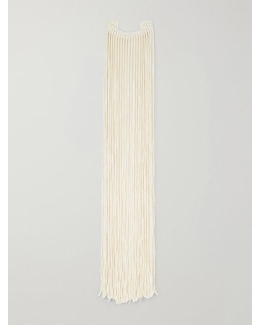 Alaïa White Fringed Crocheted Scarf