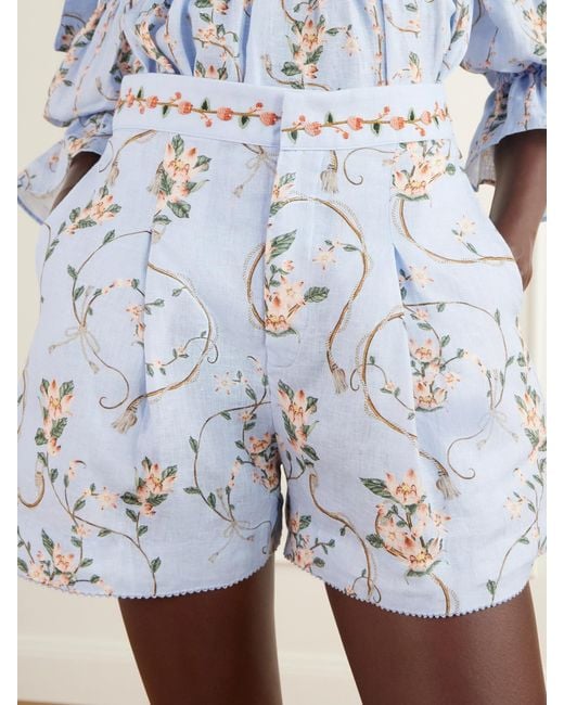 Agua Bendita Blue Maratea Navegante Printed Linen Shorts