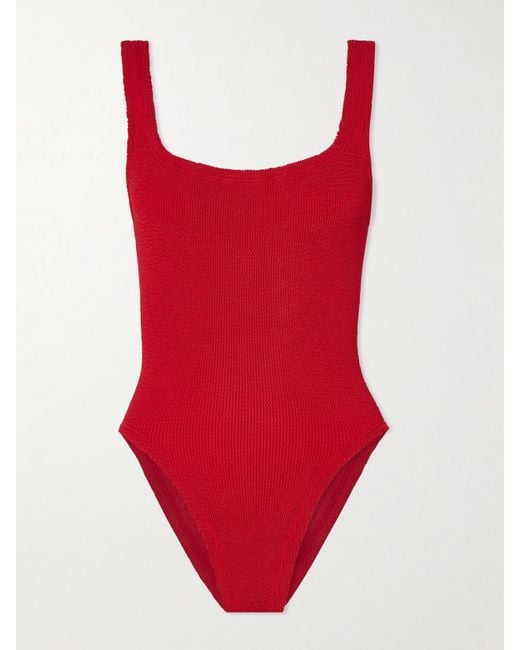 Hunza G Women's Red Square Neck Seersucker Swimsuit