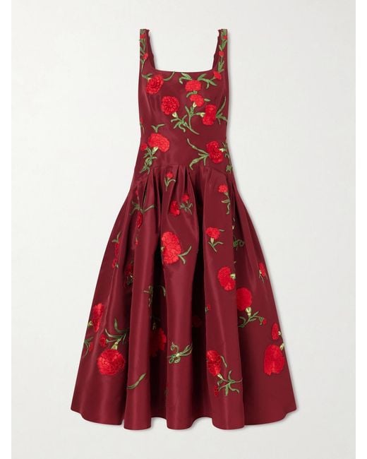 Carolina Herrera Floral-Embroidered Silk-Faille Gown