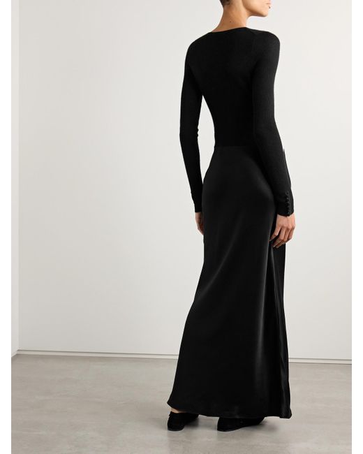 Gabriela Hearst Black Kerry Maxikleid Aus Geripptem Seidenchiffon Und Seidensatin Mit Spitzenbesätzen