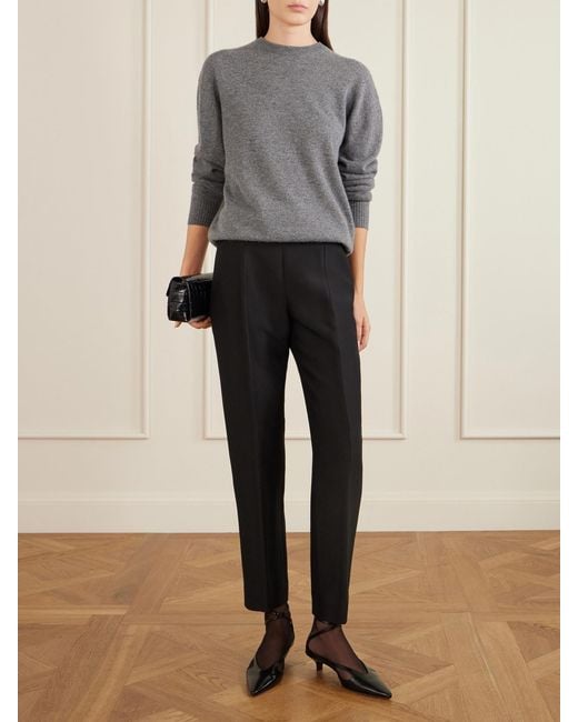 Totême  Black Wool And Silk-Blend Straight-Leg Pants