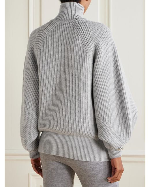 Balmain Gray Ribbed Wool Turtleneck Sweater