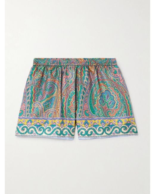 Etro Blue Paisley-Print Silk-Twill Shorts