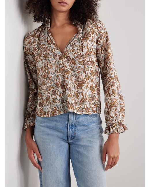 Doen Natural Juna Tie-Neck Floral-Print Organic Cotton-Voile Top