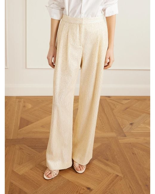 Twp Natural Sequined Fishnet Wide-Leg Pants