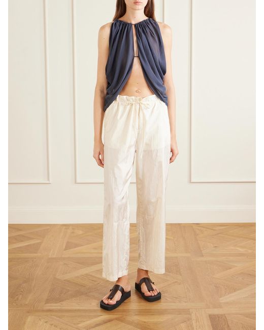 Aflalo Natural Morocco Cotton And Silk-Blend Habotai Wide-Leg Pants