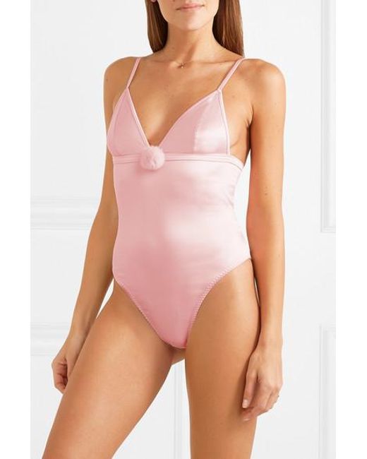 Coco De Mer + Playboy Catch Me Pompom-embellished Satin Thong Bodysuit in  Pink