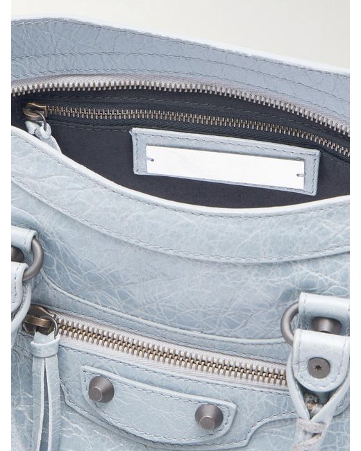 Balenciaga Blue Le City Small Embellished Crinkled-Leather Tote