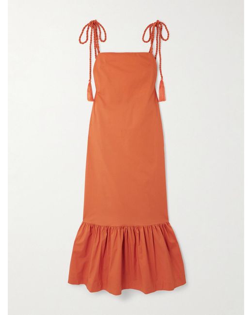 ANDRES OTALORA Orange Maxikleid Aus Baumwollpopeline Mit Troddeln Und Volant