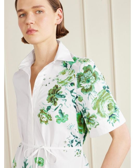 Erdem Green Floral-Print Cotton-Poplin Midi Shirt Dress
