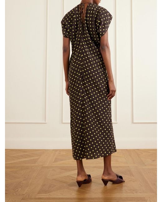 Marni Brown Ruched Polka-Dot Silk-Blend Midi Dress