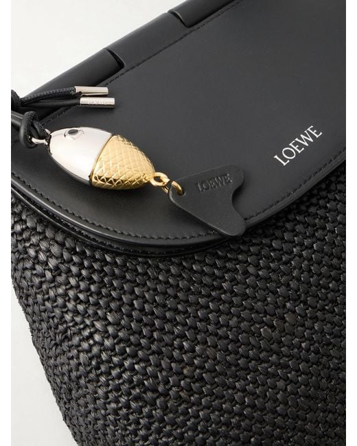Loewe Black Paula's Ibiza Pescador Medium Embellished Leather-Trimmed Raffia Shoulder Bag