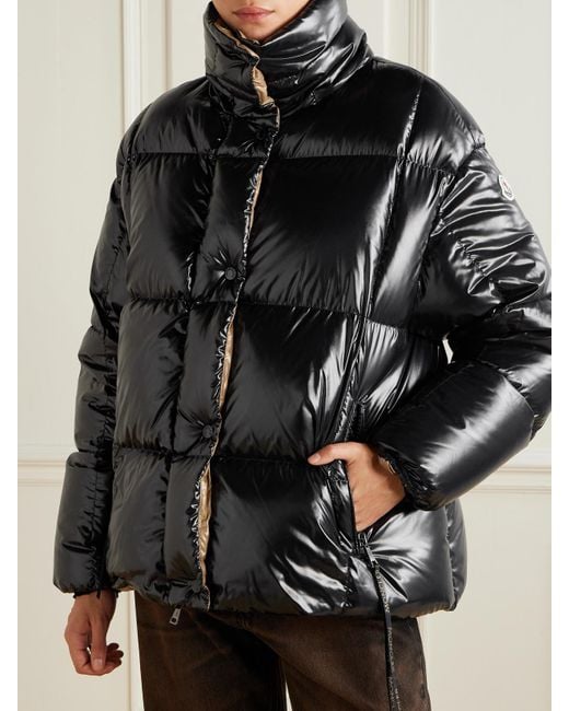 Moncler Black Hooded Quilted Glossed-Shell Down Jacket