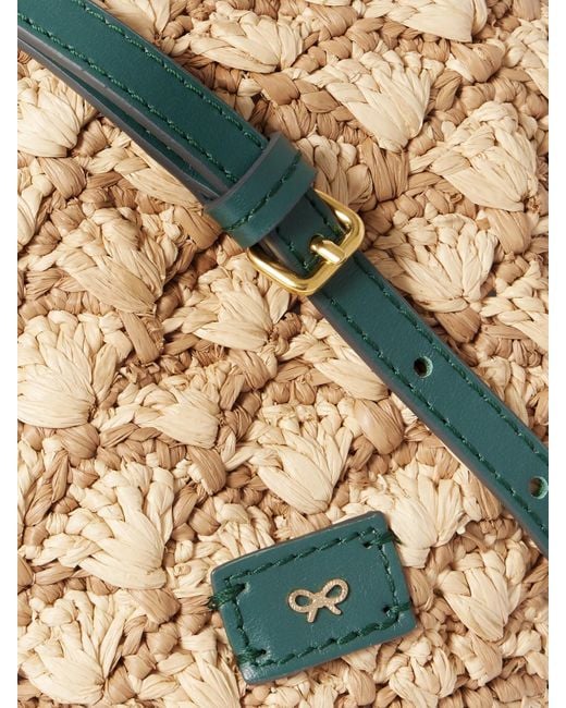 Anya Hindmarch Pineapple Leather-Trimmed Raffia Bucket Bag