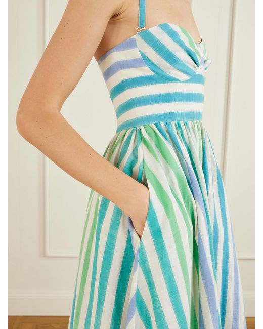 Emporio Sirenuse Blue Johanna Ikat Striped Cotton Midi Dress