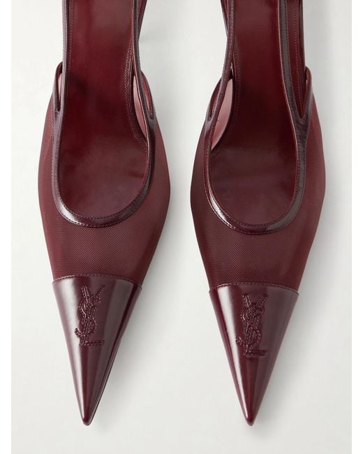 Saint Laurent Pink Renée Cassandre-Embroidered Patent Leather-Trimmed Mesh Slingback Pumps