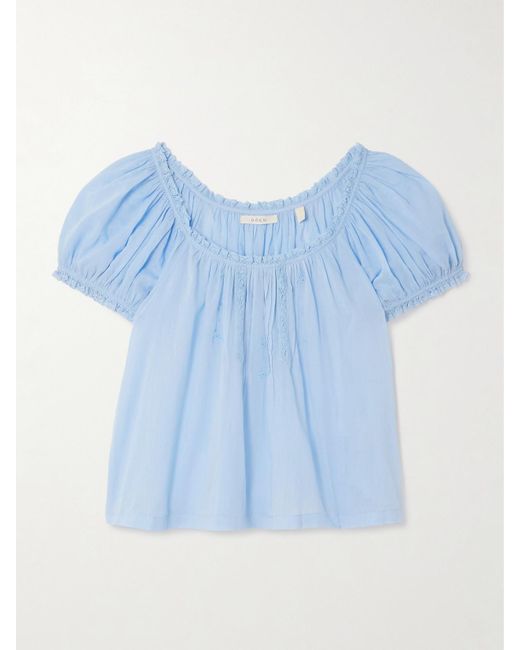 Doen Blue Frederica Lace-Trimmed Organic Cotton-Voile Blouse
