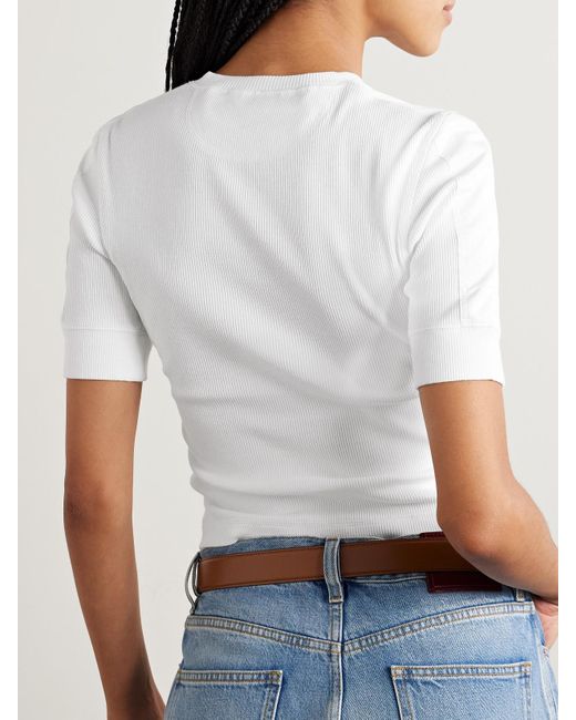 Gucci White Oberteil Aus Gerippter Stretch-Baumwolle Mit Popelineeinsätzen