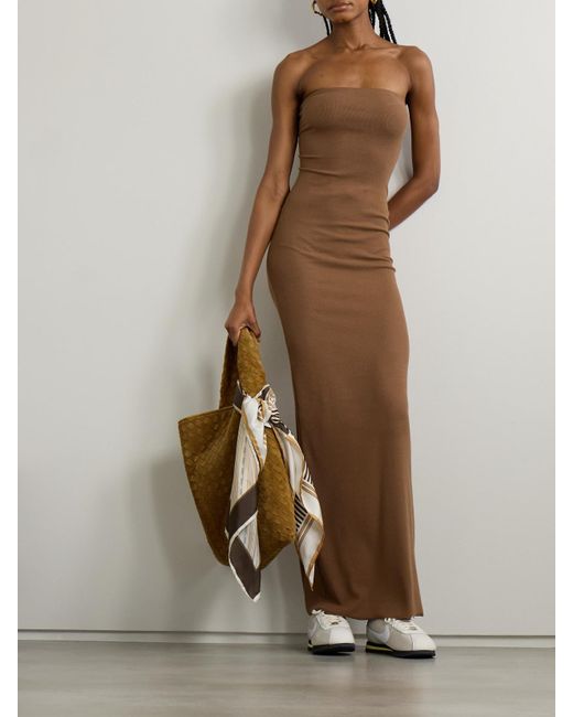 ÉTERNE Natural Trägerloses Maxikleid Aus Geripptem Stretch-Jersey