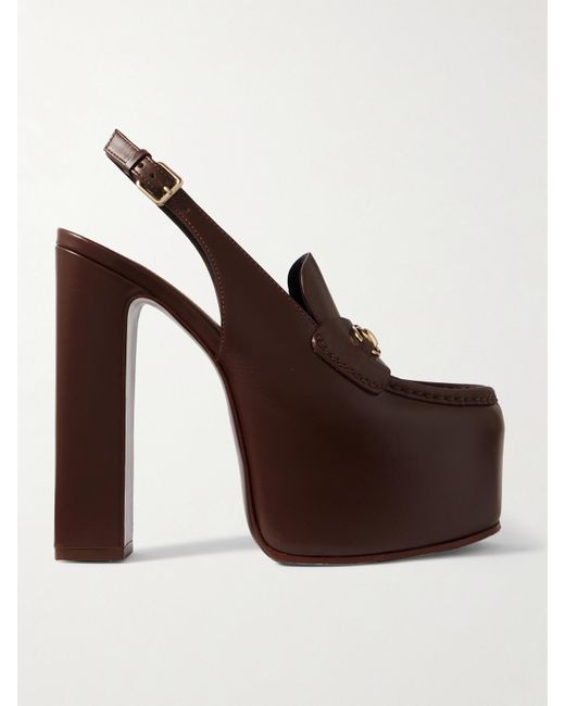 Escarpins Plates-Formes À Brides Arrière En Cuir À Mors De Cheval Gucci en coloris Brown