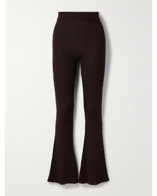 CORDOVA Brown Savoie Ribbed Pointelle-Knit Merino Wool Flared Pants