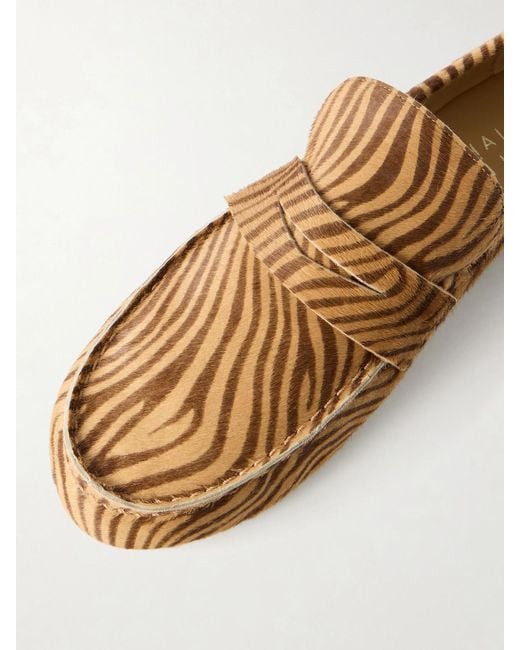 Jamie Haller Brown Zebra-Print Calf Hair Penny Loafers