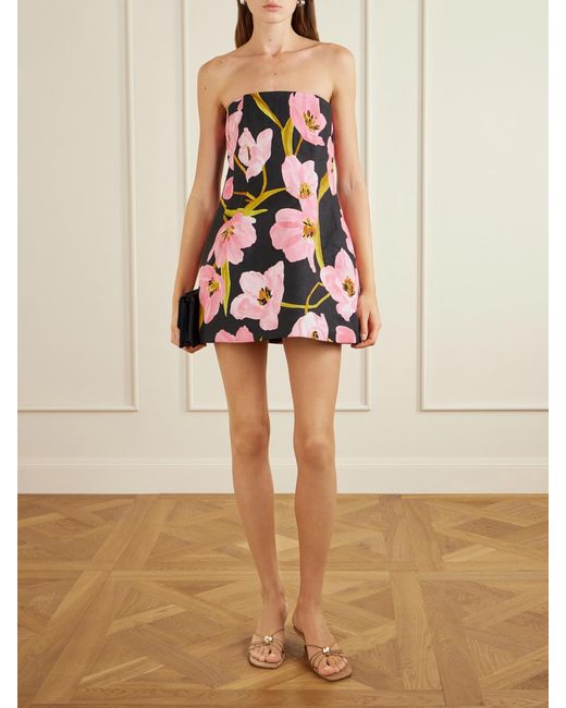 Cara Cara Black Ines Strapless Floral-Print Linen Mini Dress