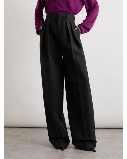 Saint Laurent Black Pleated Grain De Poudre Wool And Mohair-Blend Pants