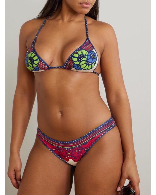 LaDoubleJ Blue Printed Triangle Bikini Top