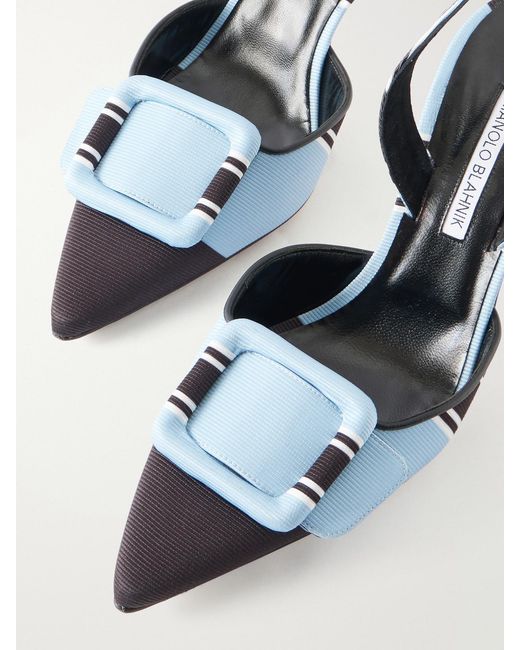Manolo Blahnik Blue Emilia Wickstead Maysli 70 Striped Grosgrain Slingback Pumps
