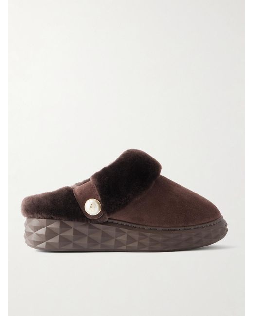 Jimmy Choo Brown Diamond Slippers Aus Shearling