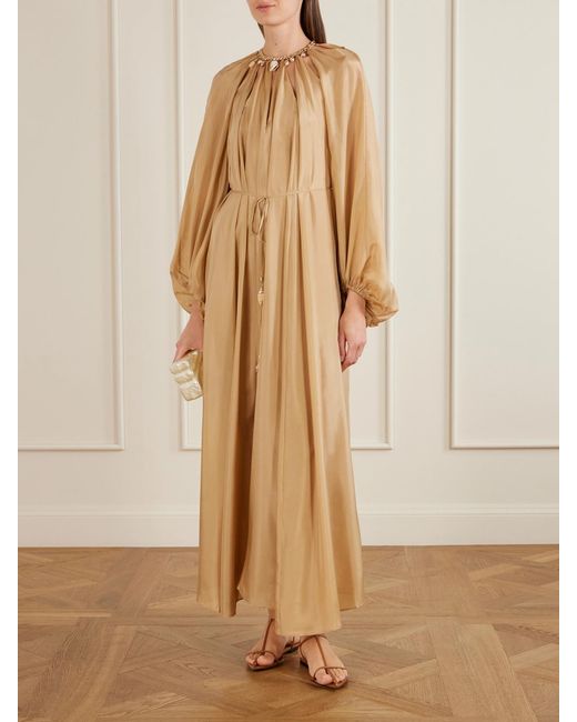 Zimmermann Natural Mahon Embellished Silk Maxi Dress