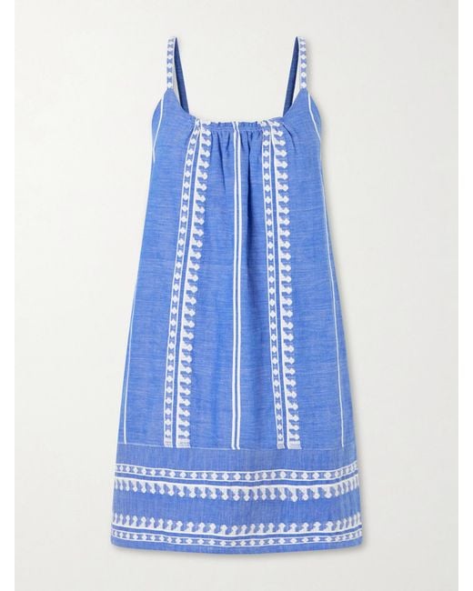 Lemlem Blue Zine Cotton-Gauze Mini Dress