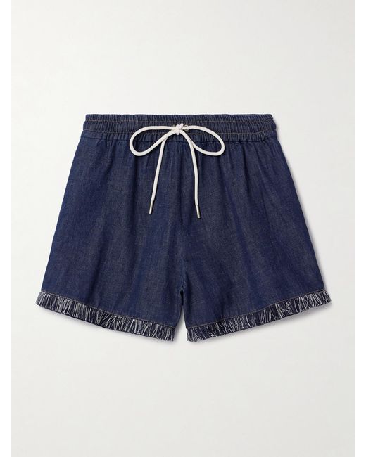 Zimmermann Blue Rhiannon Frayed Cotton-Chambray Shorts