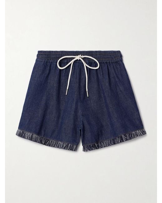 Zimmermann Blue Rhiannon Frayed Cotton-Chambray Shorts