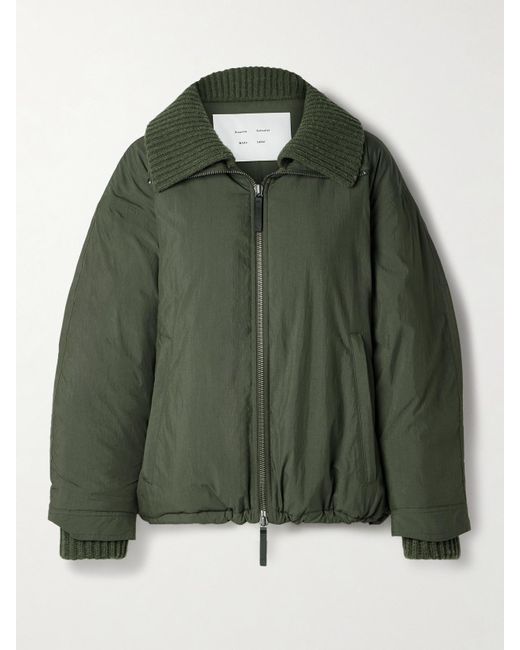 Proenza Schouler Green Veronica Ribbed-Knit Trimmed Padded Cotton-Blend Shell Coat
