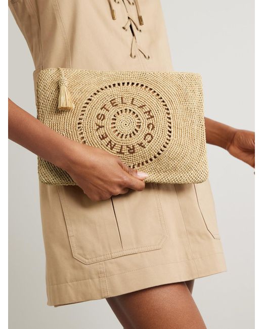 Stella McCartney Natural Tasseled Embroidered Raffia Clutch
