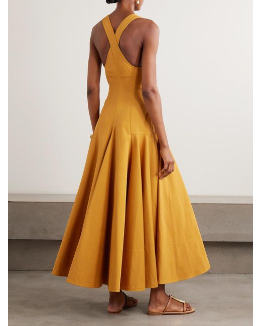 Zimmermann Yellow Luna Embellished Paneled Cotton-Drill Midi Dress