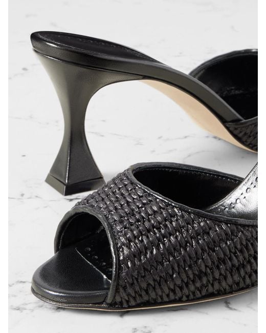 Manolo Blahnik Black Jadara 70 Mules Aus Raffiabast Mit Lederbesätzen
