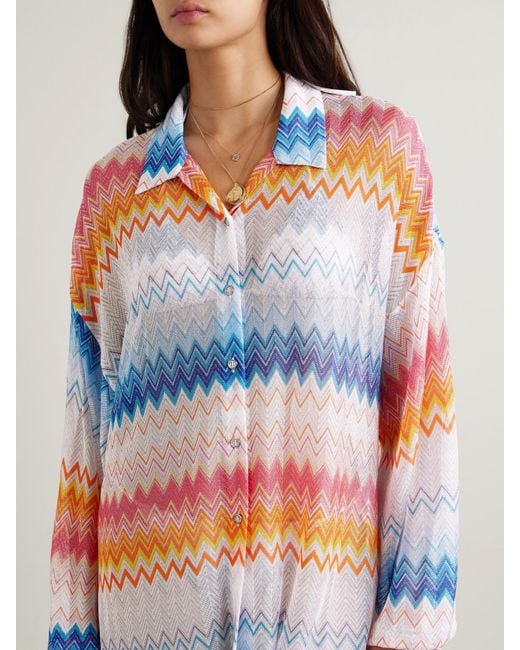 Missoni Gray Mare Oversized-Hemd Aus Metallic-Häkelstrick Mit Streifen