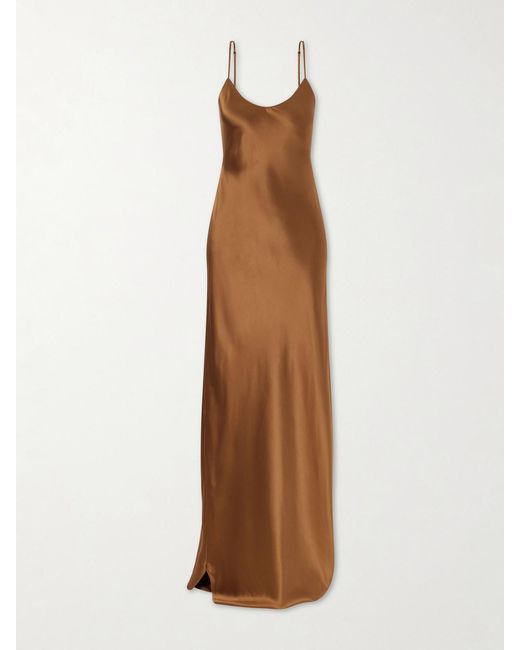 Nili Lotan Brown Cami Silk-Satin Gown