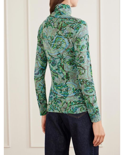 Dries Van Noten Green Printed Jersey Turtleneck
