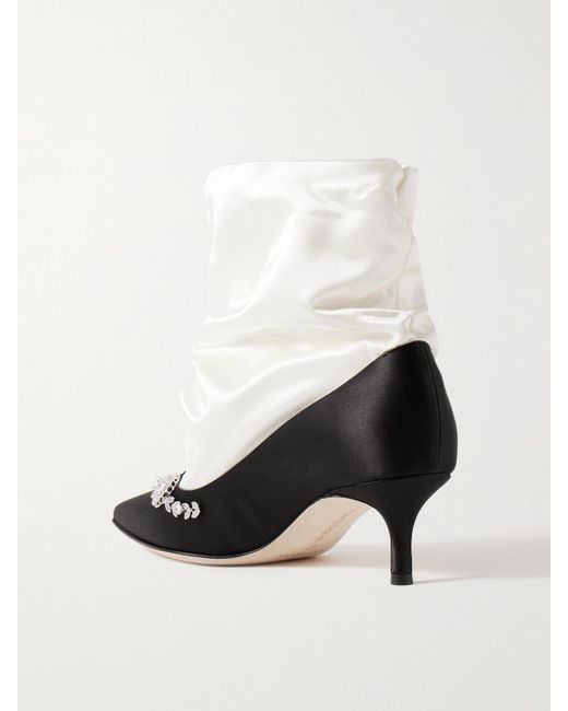Manolo Blahnik White Lamik 50 Ankle Boots Aus Satin Mit Verzierungen