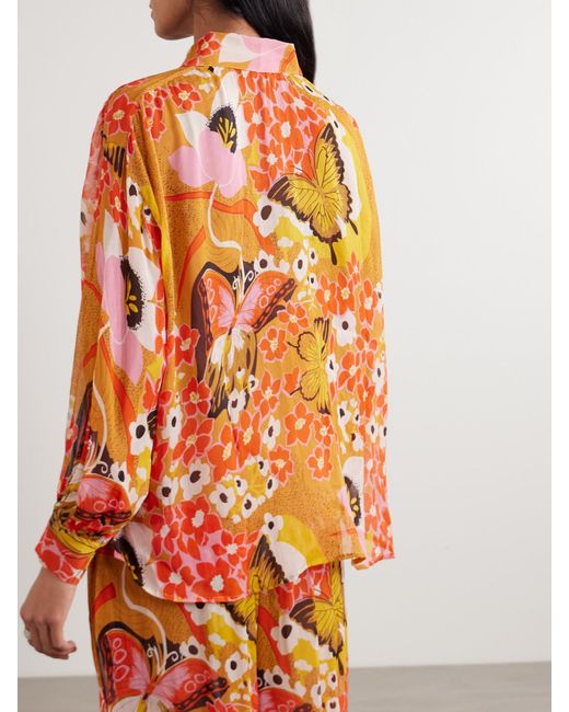 Alix Of Bohemia Orange Emery Marigold Meadow Georgette Shirt