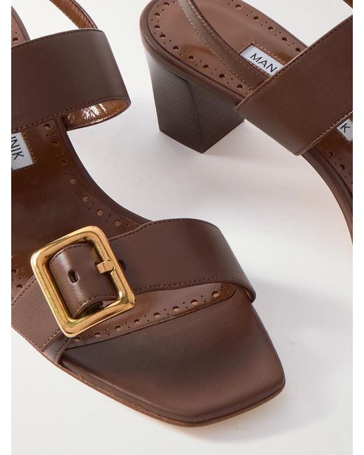 Manolo Blahnik Brown Thalitsli 50 Buckled Leather Slingback Sandals