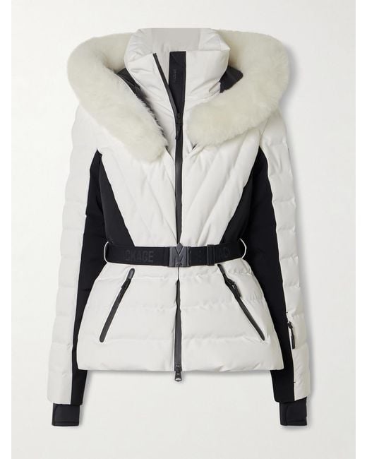 Mackage White Elita Hooded Belted Quilted Down Ski Jacket